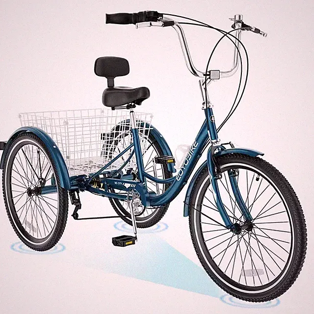 Adult Tricycle 3-Wheel Bike 24 In. Seat Adjustable Trike, with Basket Cruiser Bi