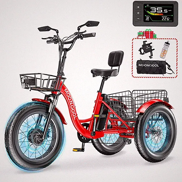 Electric Tricycle 20" Fat Tire Electric Trike With 48V 14.5AH Battery Helmet,Red