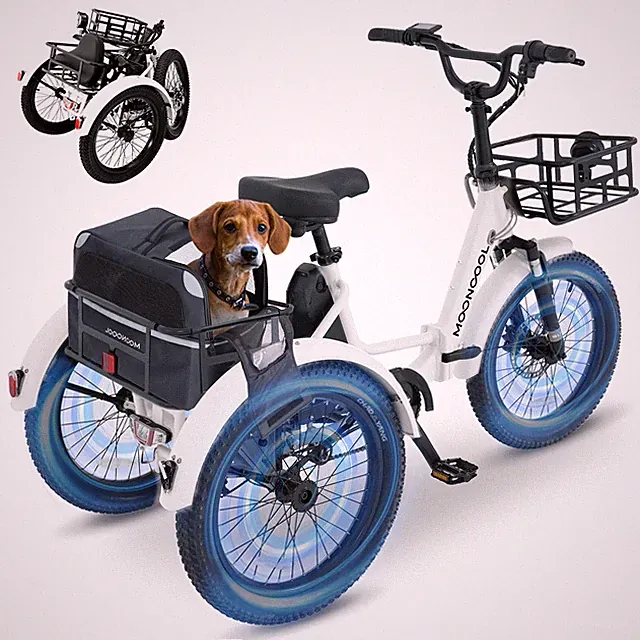 MOONCOOL 20" Foldable Fat Tire Electric Tricycle 500W w / Rear Bag & 48V Battery