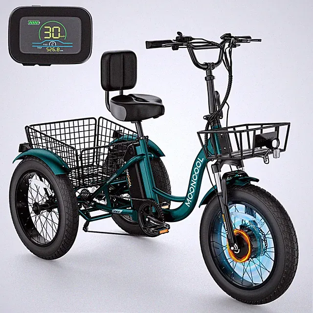 MOONCOOL 20 x 4 in Fat Tire Electric Tricycle Trike 500W Folding Trike 1/7 Speed
