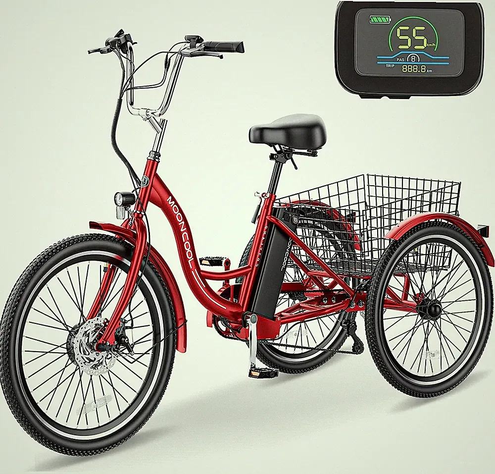 MOONCOOL 24" 26" Electric Tricycle 7 Speed Electric Trike EbikeRemovable Battery