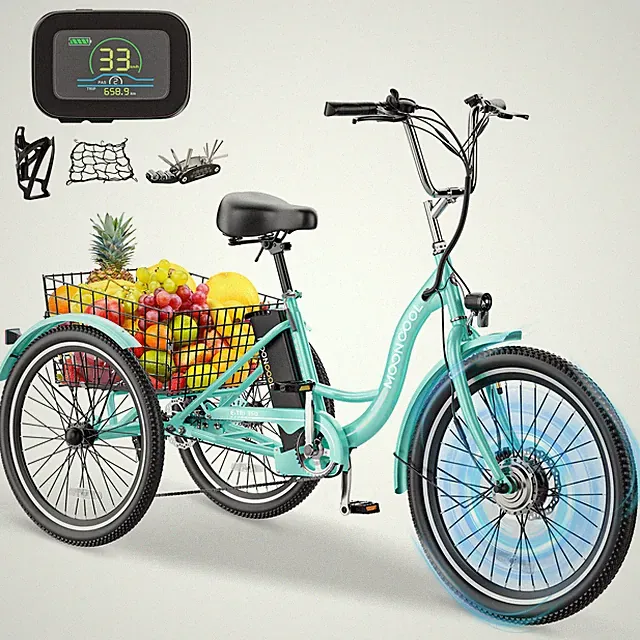 MOONCOOL 24in Adult Electric Trike Tricycle 350W 36V Lithium Removable Battery