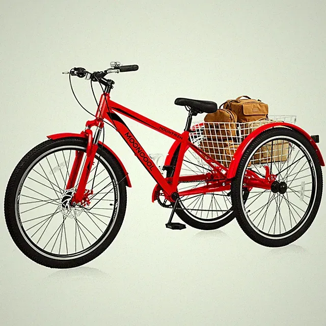 MOONCOOL 26 Inch 7 Speed Mountain Tricycle with Cargo Basket for Outdoor Cycling