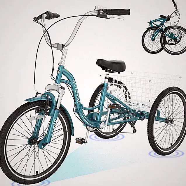 MOONCOOL Adult Folding Tricycle 7-Speed, 20/24/26-Inch Cruiser Bike with Basket
