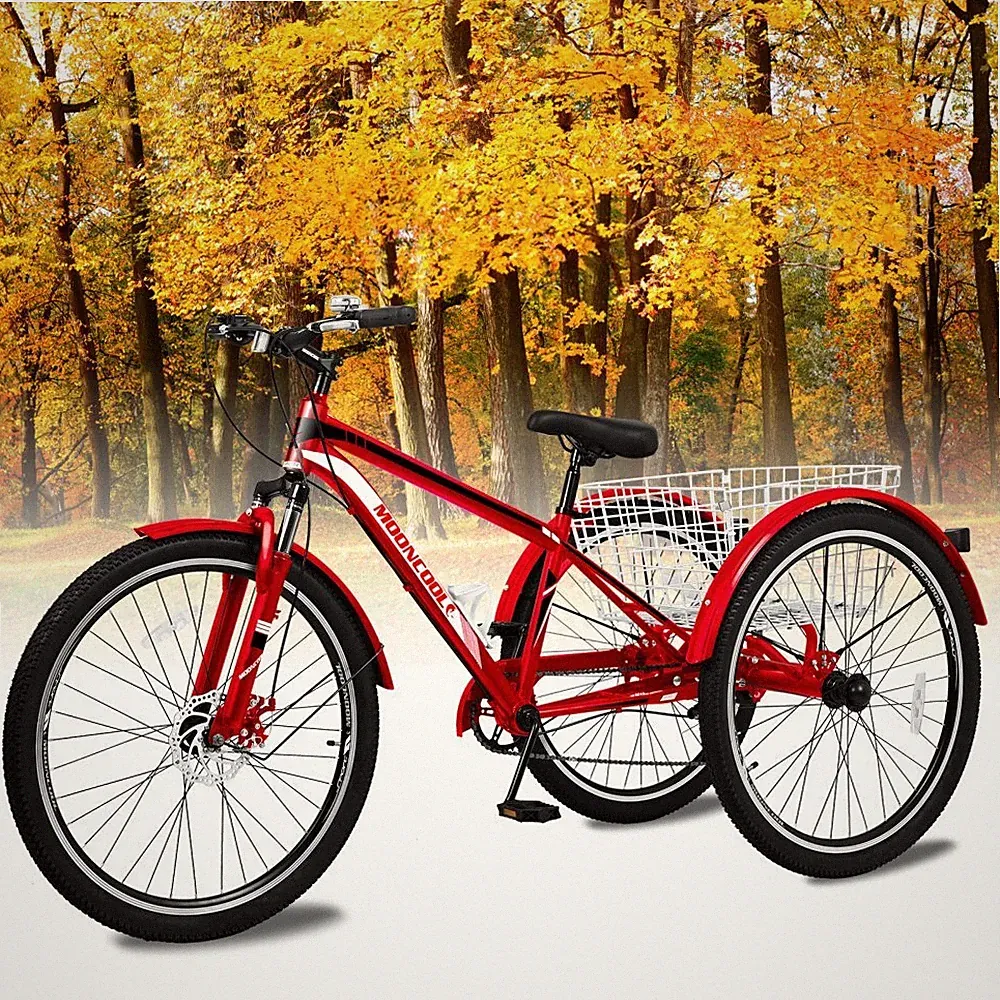 MOONCOOL Adult Mountain Tricycle, 7 Speed Bike 24/26/27.5 Inch Adults Trikes