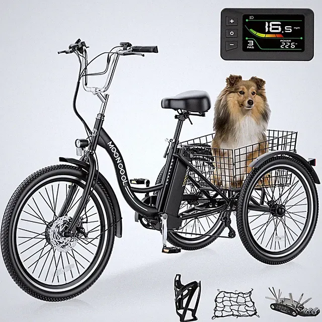 MOONCOOL Adults Electric Tricycle 7 Speed Bike 24" 26" 350w Motor With Battery