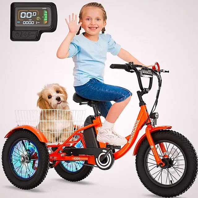 MOONCOOL Electric Bike-16 inch Kids Trike for Boys Girls Age 6-12 with Basket