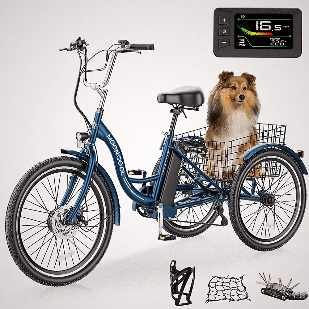 MOONCOOL Electric Tricycle 24/26 in 7 Speed Trike E-Bike Peak 500W & Battery