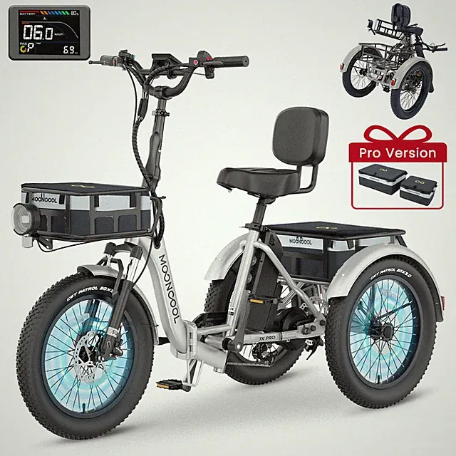 MOONCOOL Electric Tricycle for Adults 750W Peak 1600W 48V Folding Electric Trike
