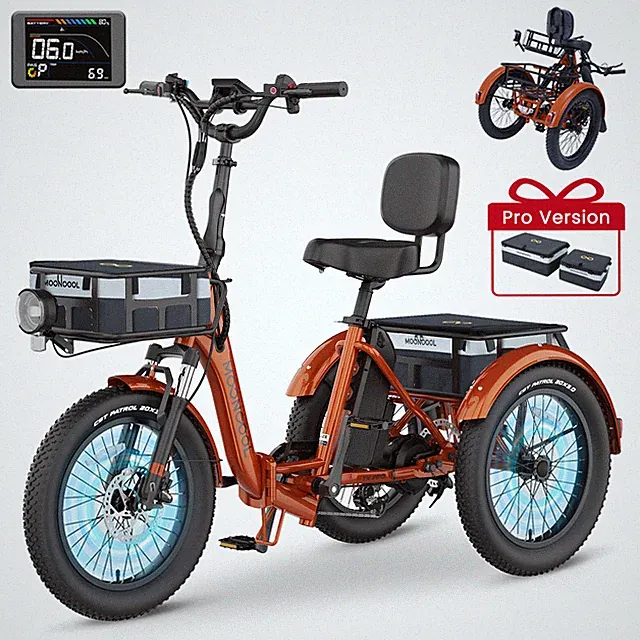 MOONCOOL Electric Tricycle for Adults 750W Peak 1600W 48V Folding Electric Trike