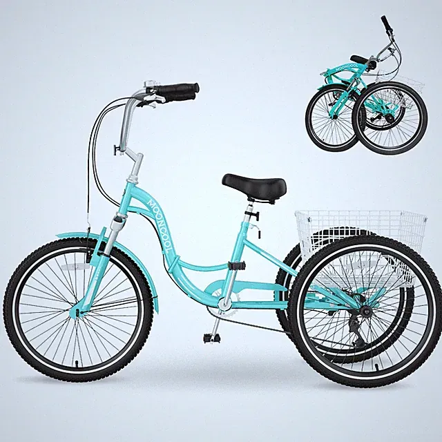 MOONCOOL Folding Tricycle 7 Speed 20/24/26 In Adult Tricycles Bike Cruiser Trike