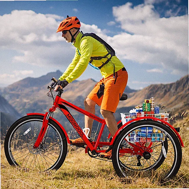 MOONCOOL Outdoor Womens 26in Mountain Tricycle 7-Speed Cruiser Bikes w/ Basket