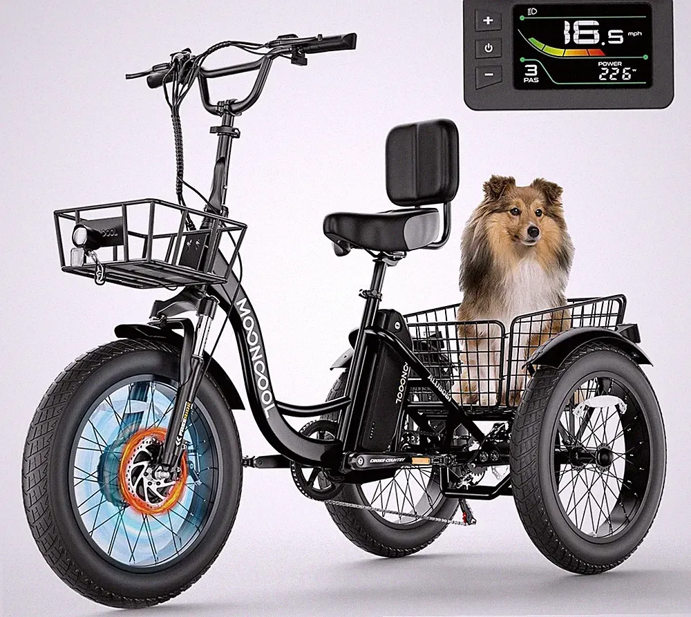 MOONCOOL20" Electric Trike Tricycle Fat Tire Electric Trike E-Bike Peak 1000W